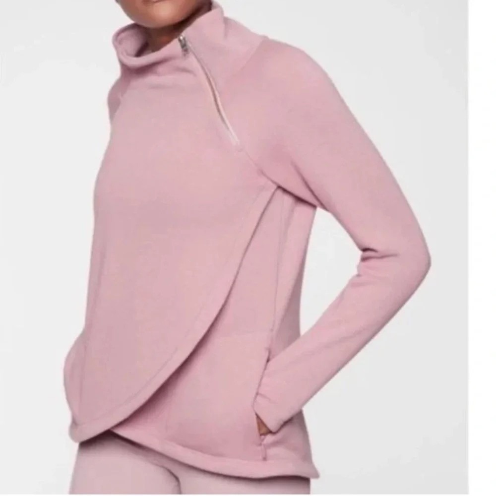 Athleta Women's Cozy Karma Asym Pullover Size S Mockneck Mauve Fall Pockets